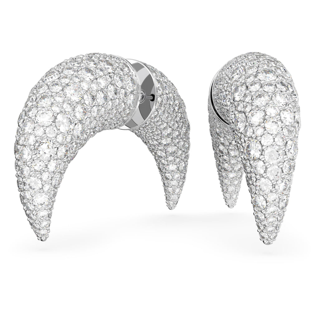 Luna stud earrings Moon, Large, White, Rhodium plated - Shukha Online Store