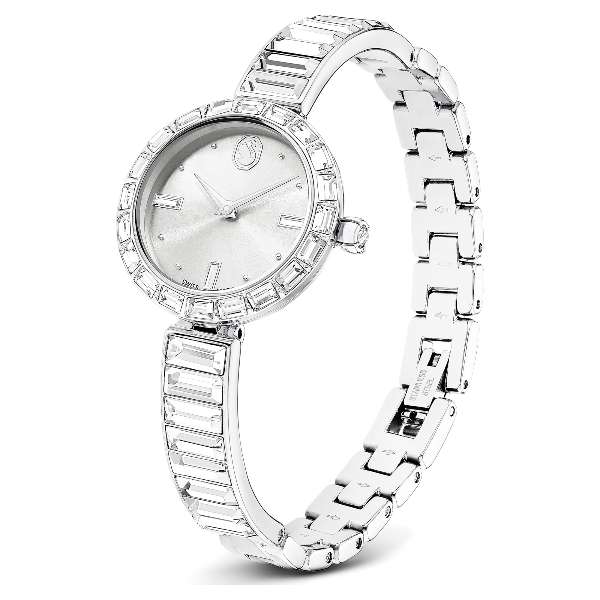Matrix Bangle watch Swiss Made, Crystal bracelet, Silver tone