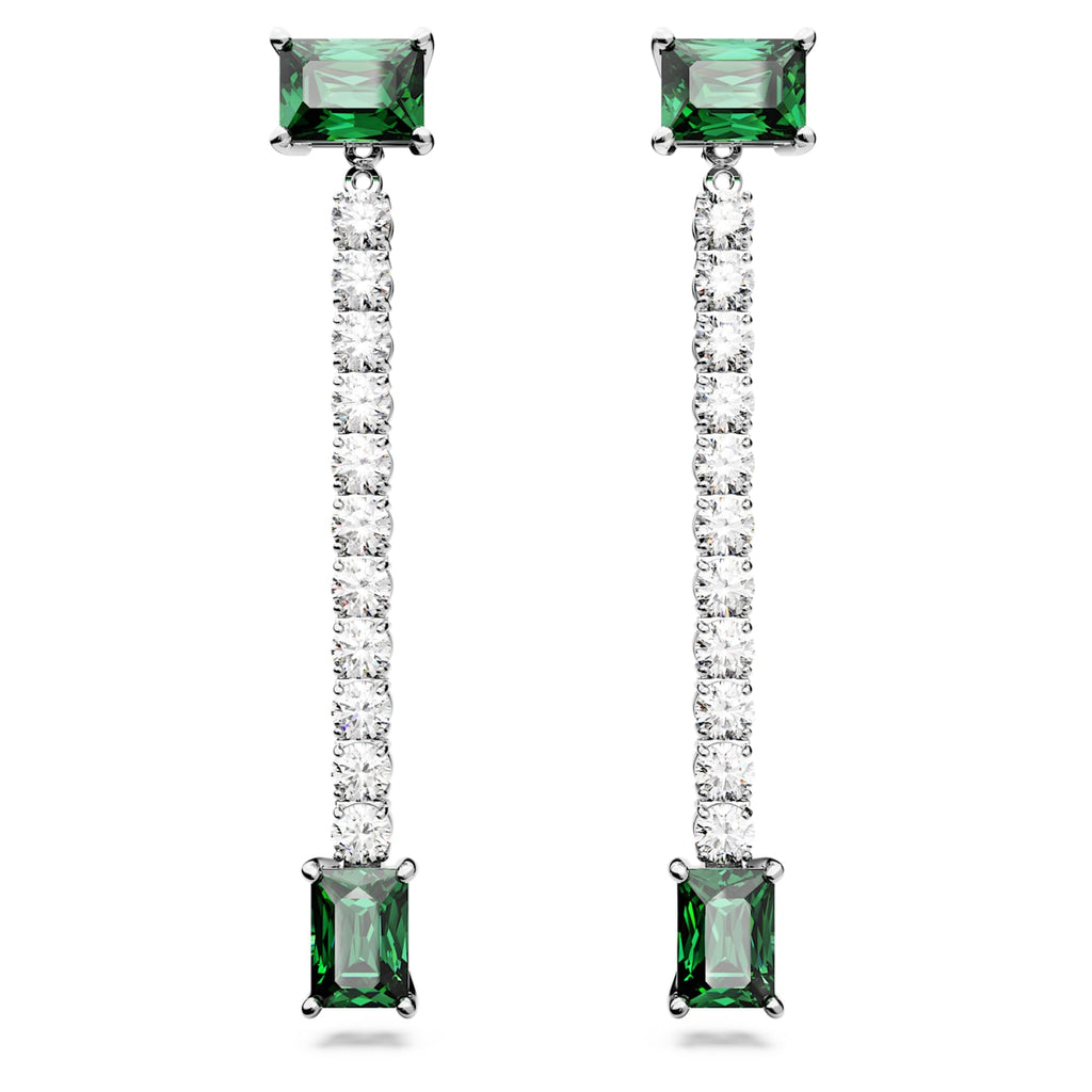 Matrix drop earrings Mixed cuts, Green, Rhodium plated - Shukha Online Store