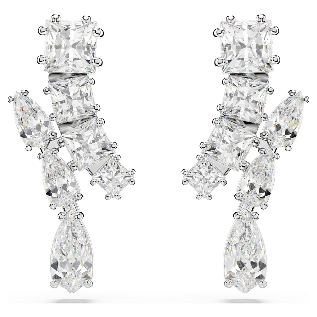 Matrix drop earrings Mixed cuts, White, Rhodium plated | Shukha Online ...