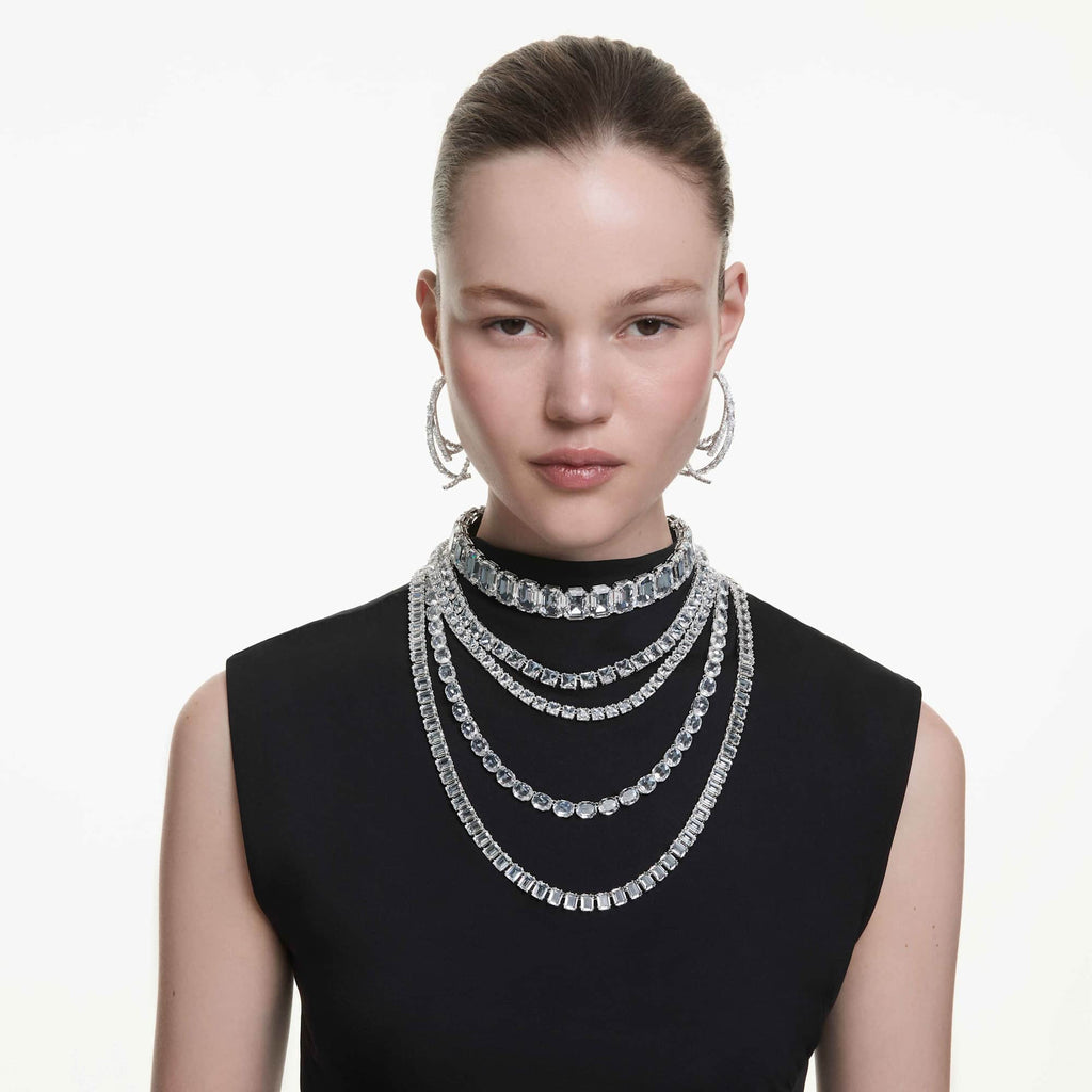 Millenia layered necklace Mixed cuts, White, Rhodium plated - Shukha Online Store
