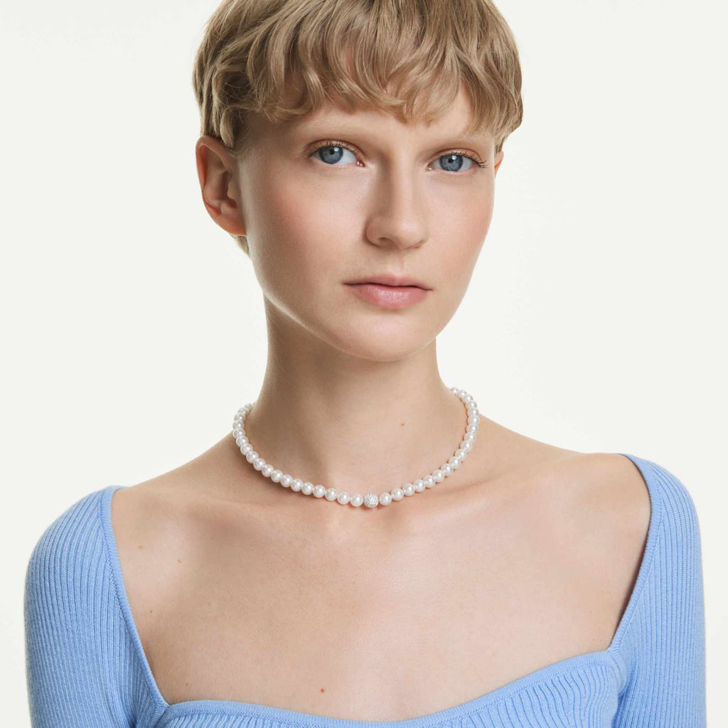 Matrix necklace Crystal pearl, White, Rhodium plated | Shukha Online Store