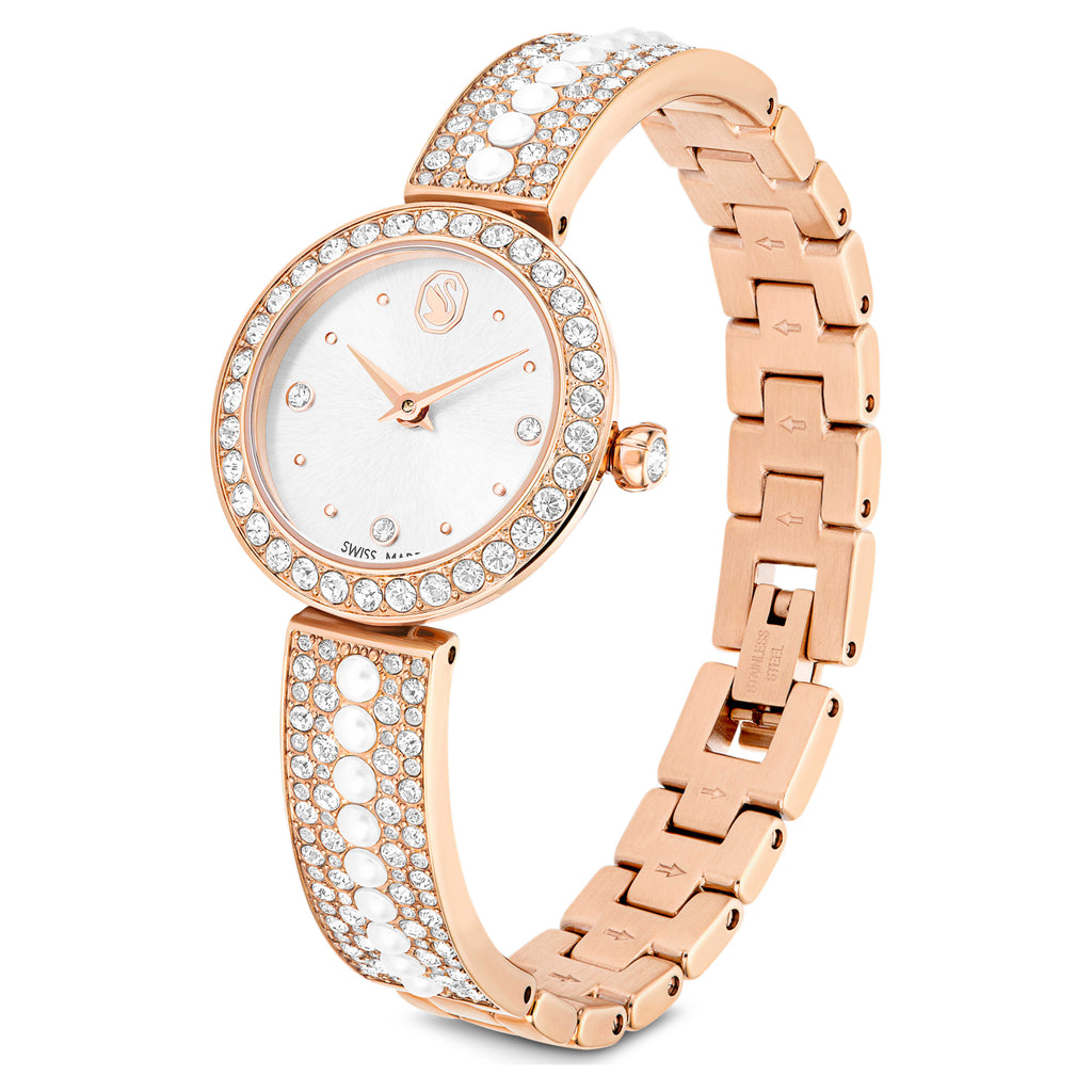 Matrix pearl bangle bangle watch Swiss Made, Crystal bracelet, White, Rose gold-tone finish - Shukha Online Store
