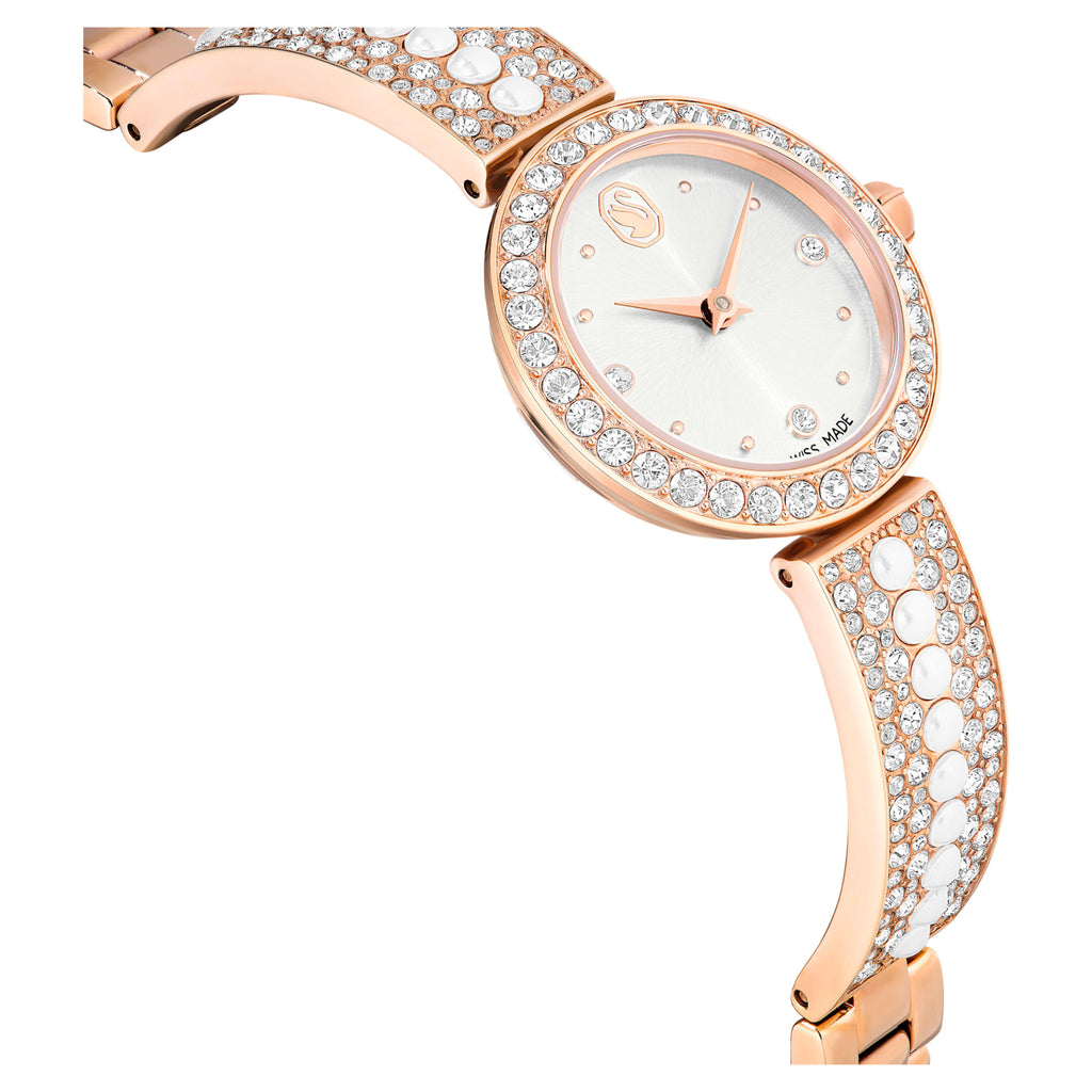 Matrix pearl bangle bangle watch Swiss Made, Crystal bracelet, White, Rose gold-tone finish - Shukha Online Store