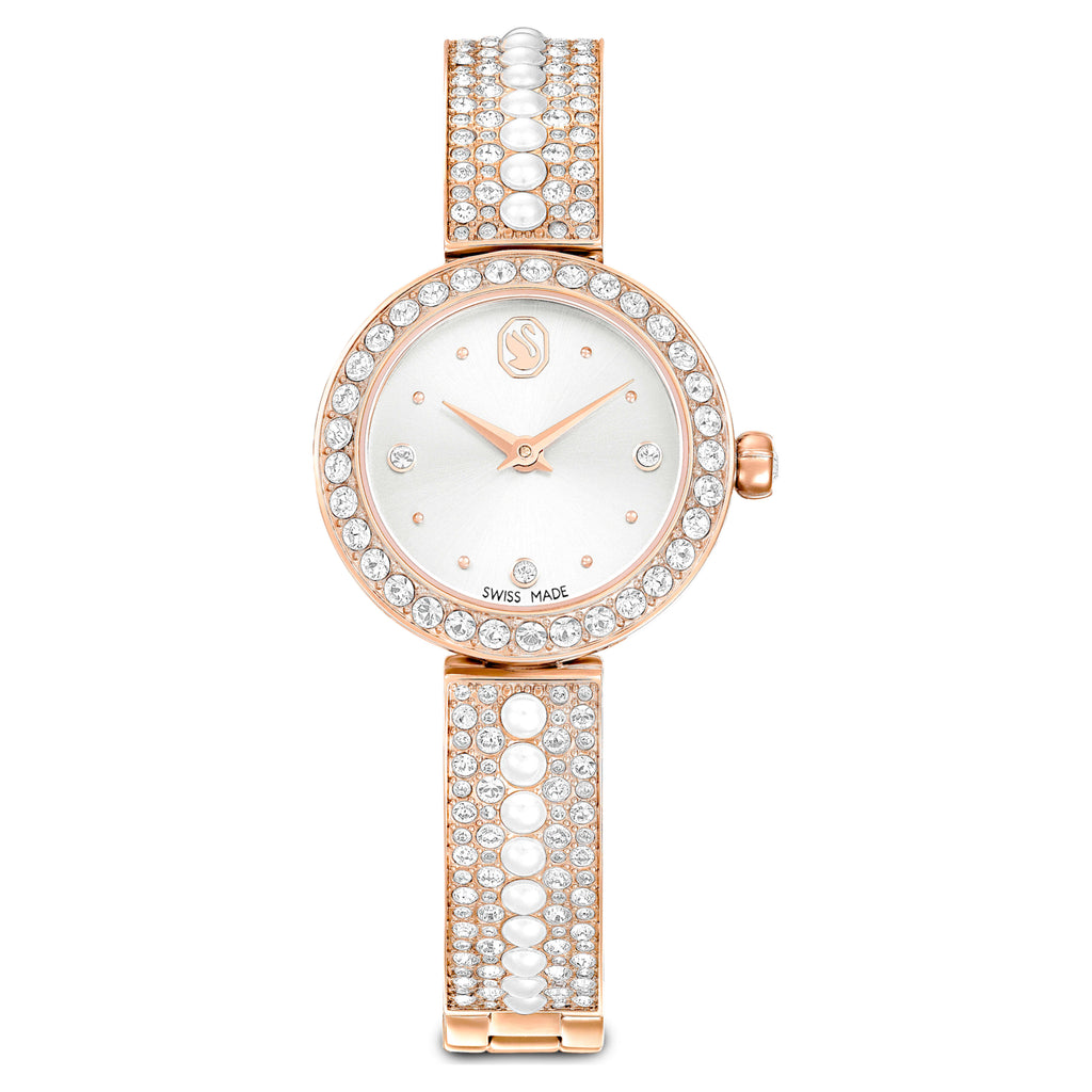 Matrix pearl bangle bangle watch Swiss Made, Crystal bracelet, White, Rose gold-tone finish - Shukha Online Store
