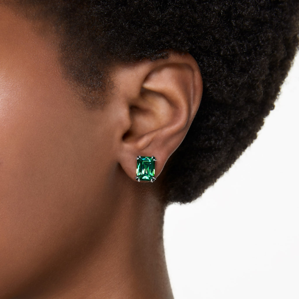 Matrix stud earrings Rectangular cut, Green, Gold-tone plated - Shukha Online Store