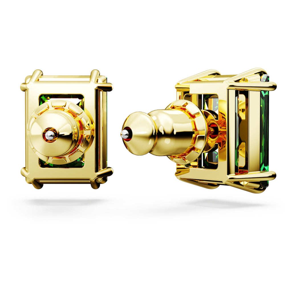 Matrix stud earrings Rectangular cut, Green, Gold-tone plated - Shukha Online Store