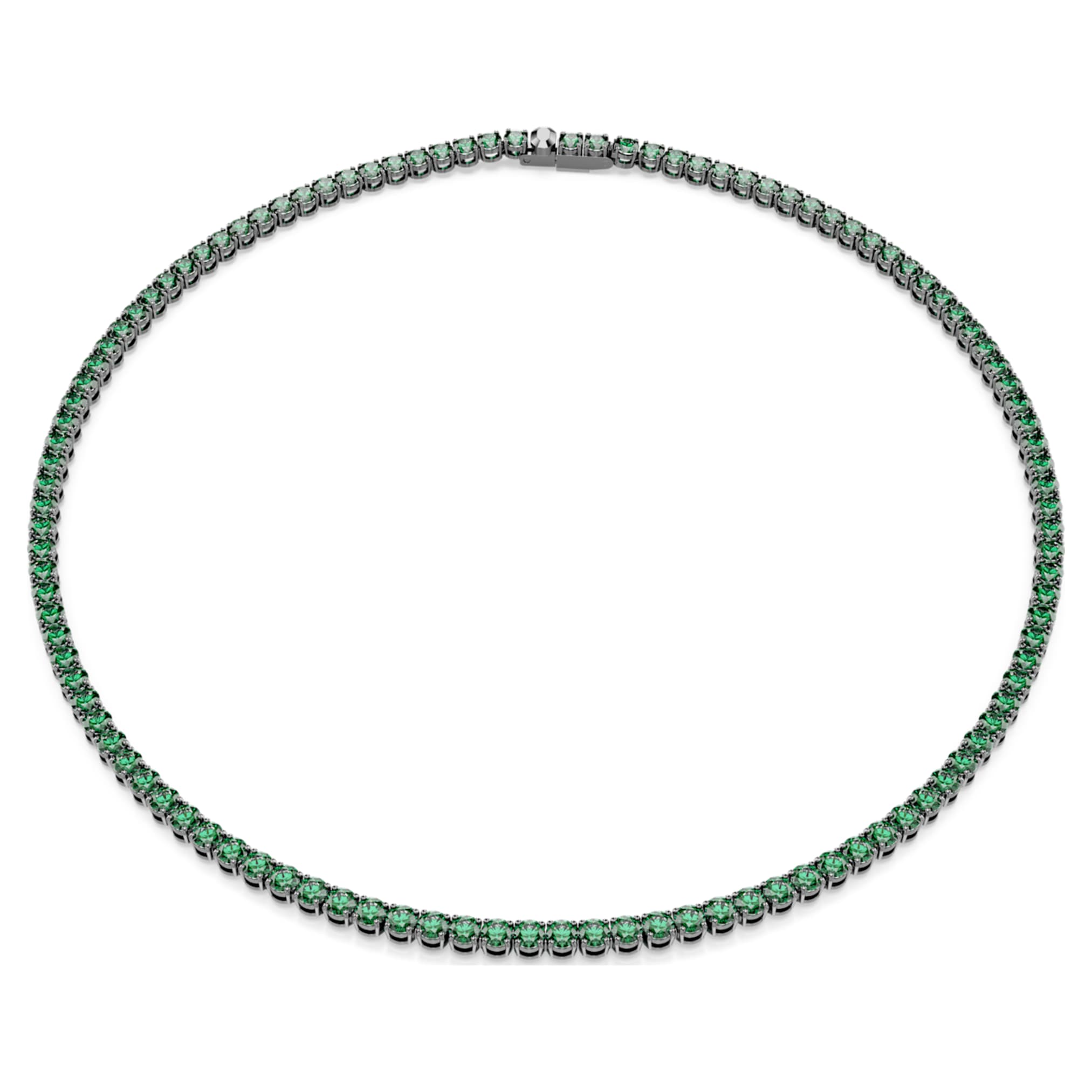 Matrix Tennis necklace Round cut, Green, Ruthenium plated