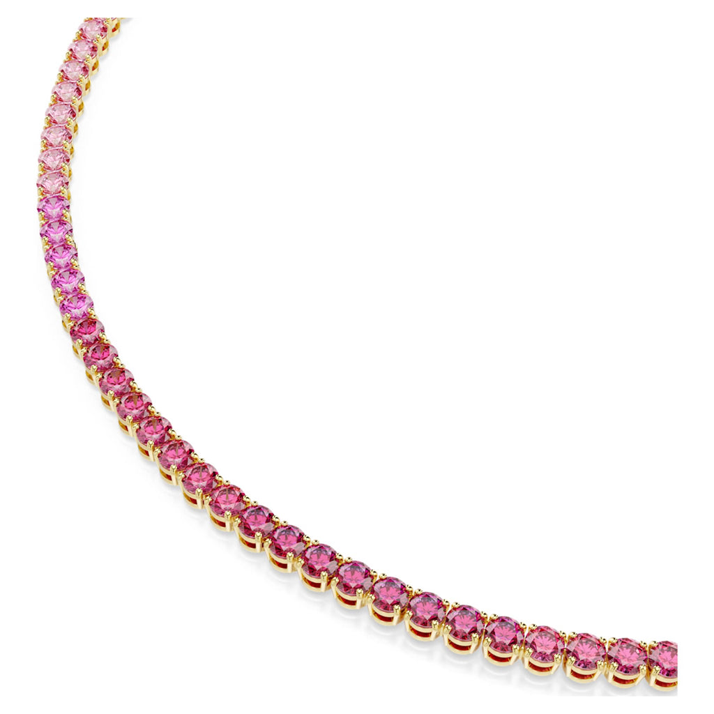 Matrix Tennis necklace Round cut, Pink, Gold-tone plated