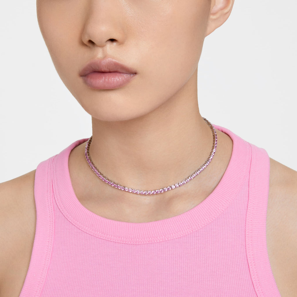 Matrix Tennis necklace Round cut, Pink, Rhodium plated - Shukha Online Store