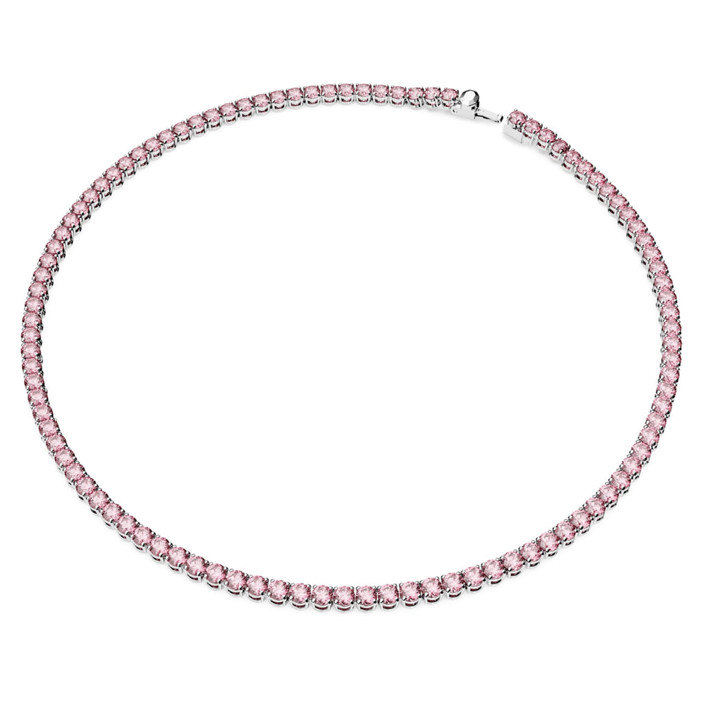 Matrix Tennis necklace Round cut, Pink, Rhodium plated - Shukha Online Store