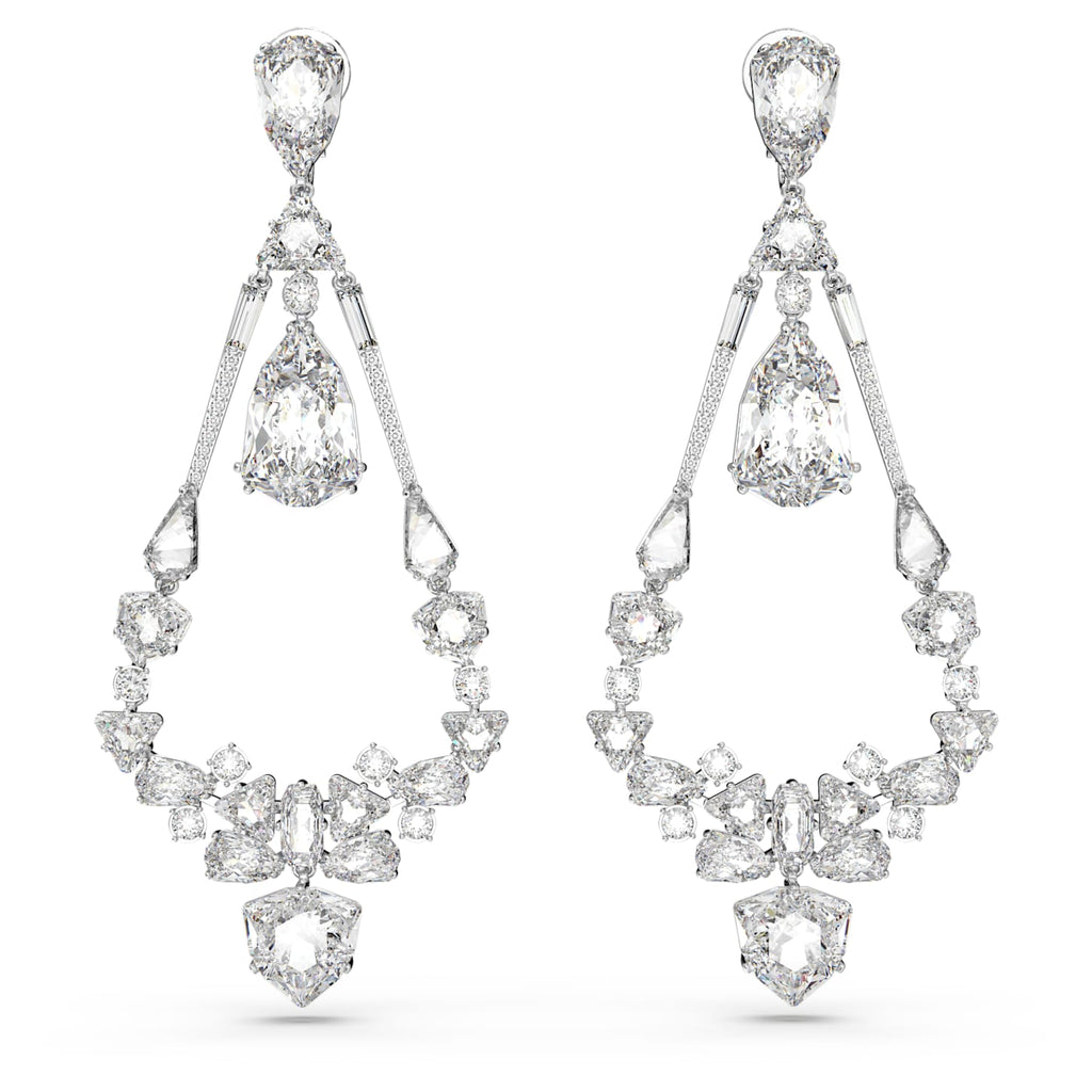 Mesmera clip earrings Mixed cuts, Chandelier, Long, White, Rhodium plated - Shukha Online Store
