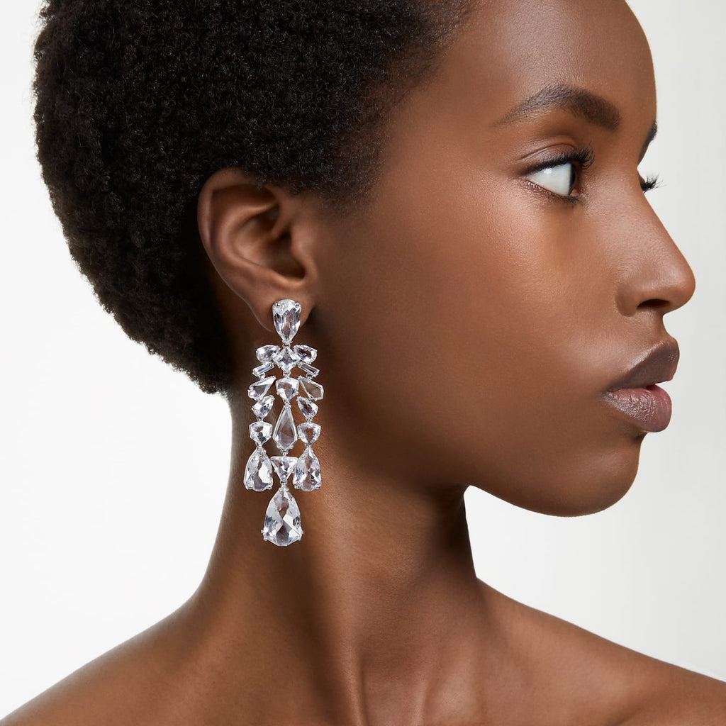 Mesmera clip earrings Mixed cuts, Chandelier, White, Rhodium plated - Shukha Online Store