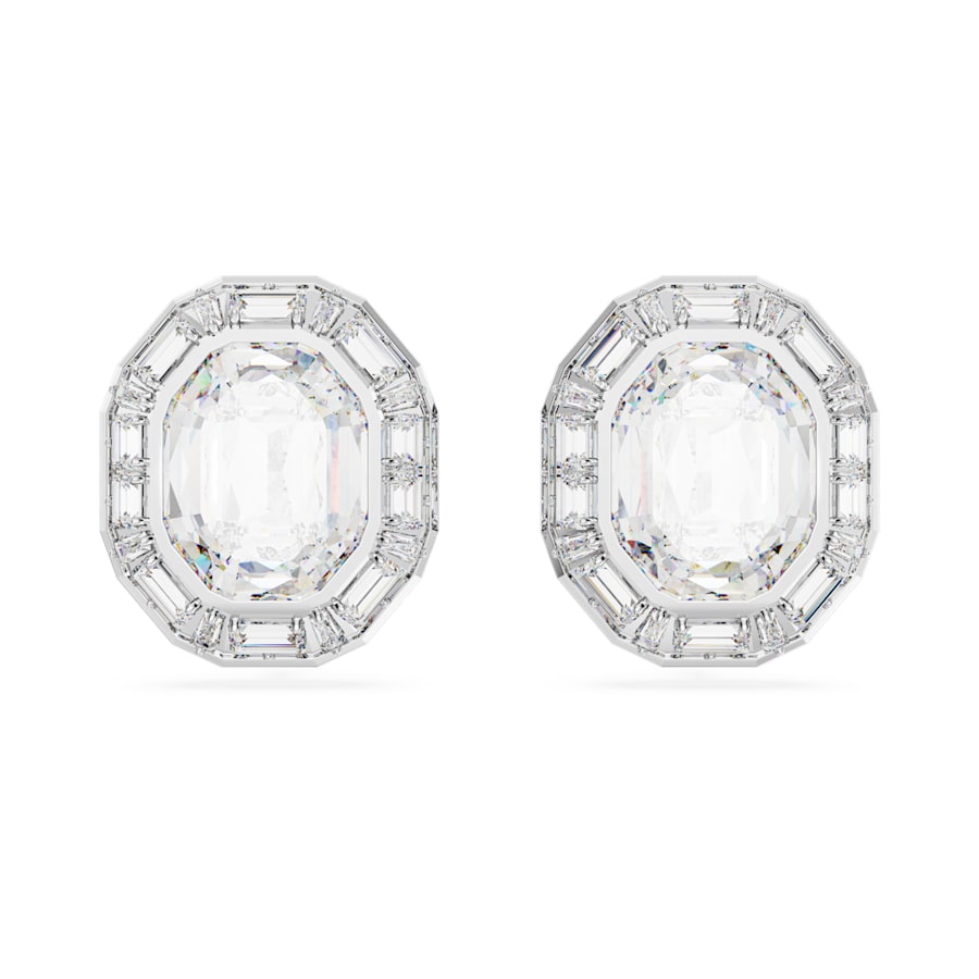 Mesmera clip earrings Octagon cut, White, Rhodium plated - Shukha Online Store