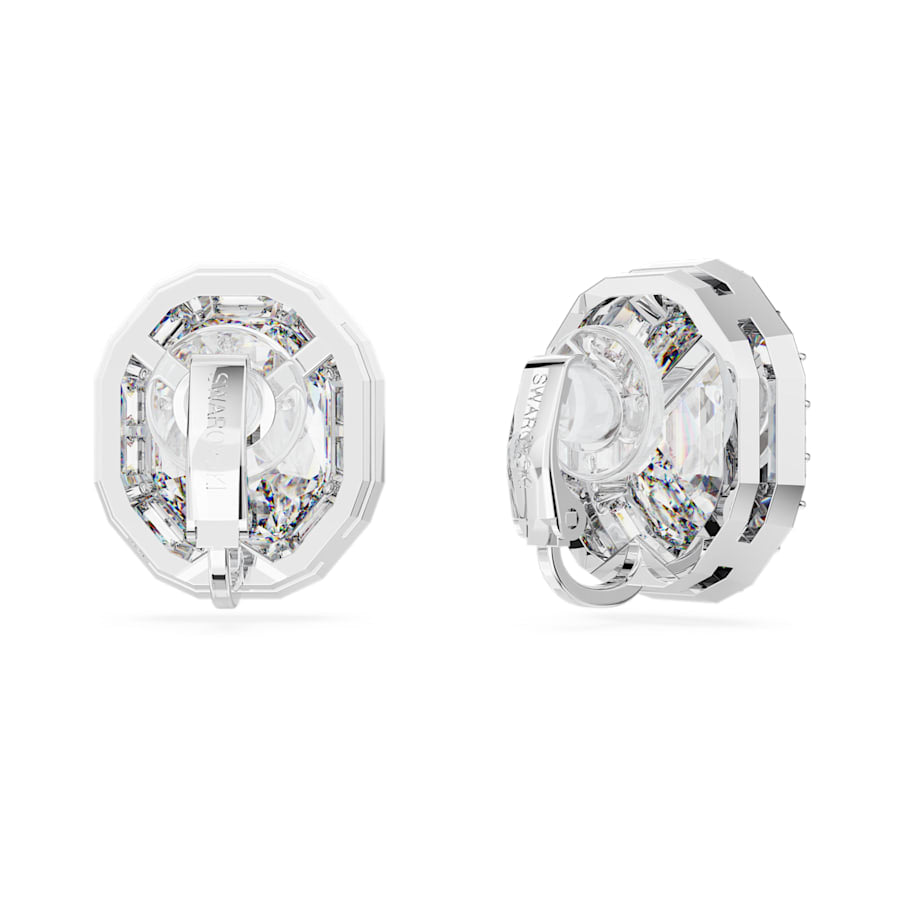 Mesmera clip earrings Octagon cut, White, Rhodium plated - Shukha Online Store