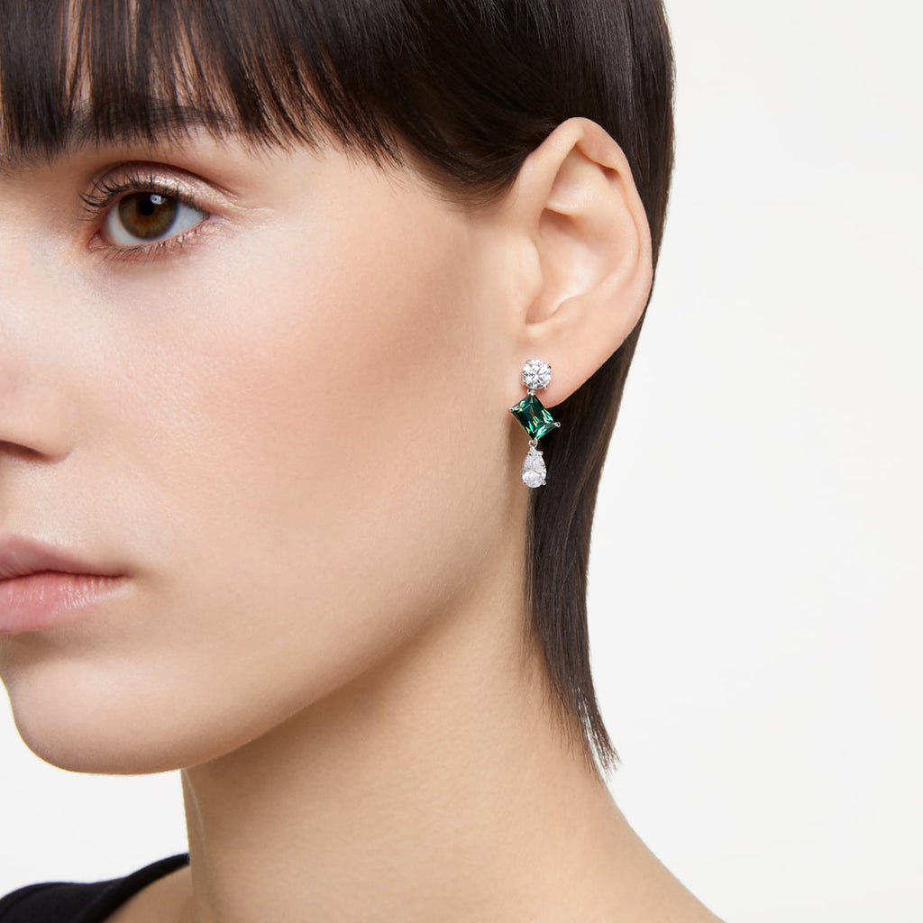 Mesmera drop earrings Mixed cuts, Green, Rhodium plated - Shukha Online Store