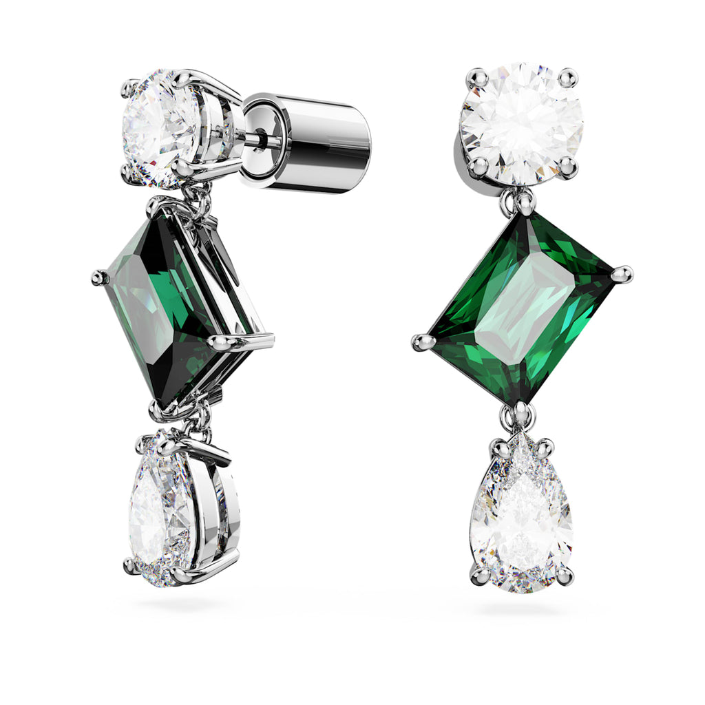 Mesmera drop earrings Mixed cuts, Green, Rhodium plated - Shukha Online Store