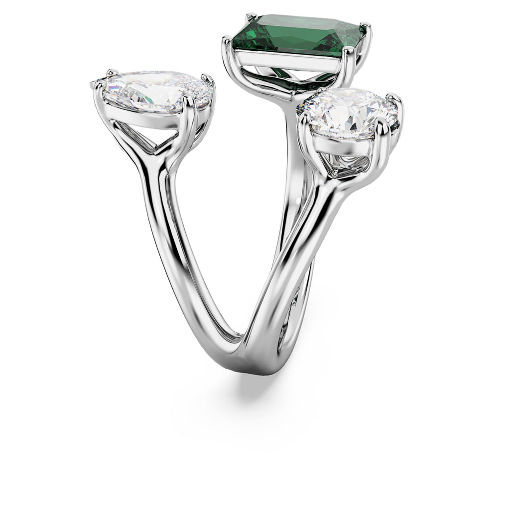 Mesmera open ring Mixed cuts, Green, Rhodium plated - Shukha Online Store
