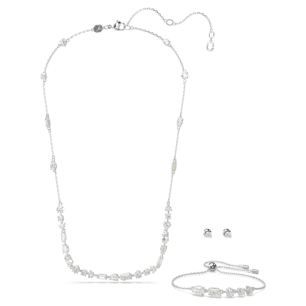 Mesmera set Mixed cuts, Scattered design, White, Rhodium plated - Shukha Online Store