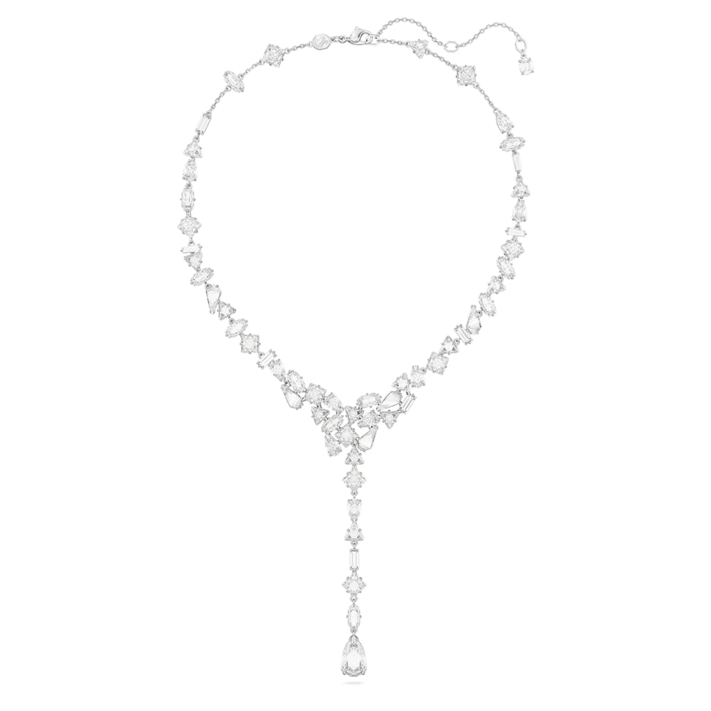 Mesmera Y necklace Mixed cuts, White, Rhodium plated - Shukha Online Store