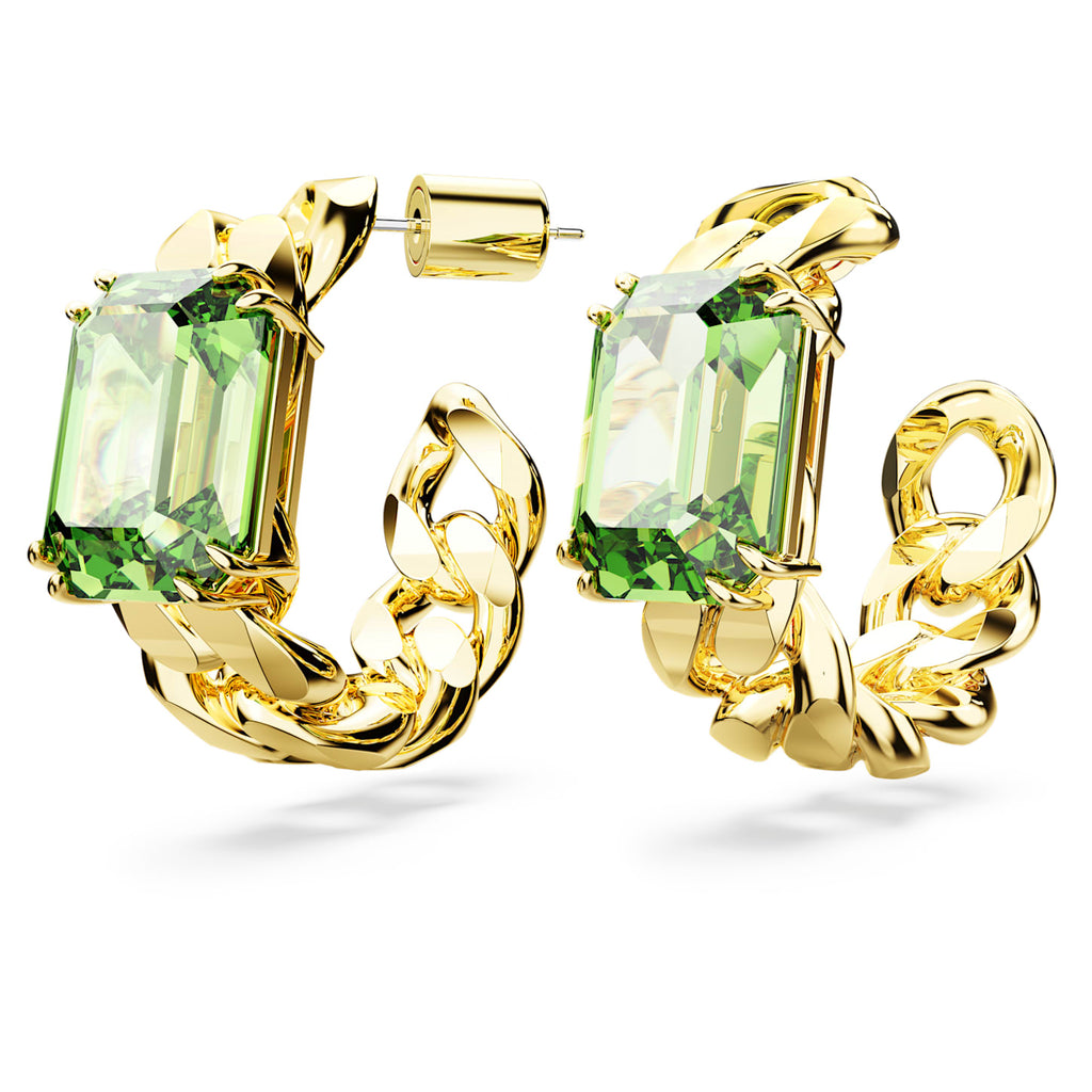 Millenia hoop earrings Octagon cut, Green, Gold-tone plated - Shukha Online Store