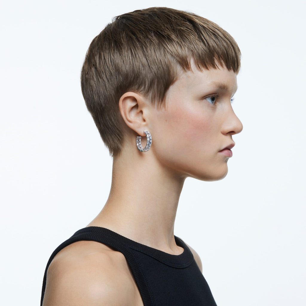 Millenia hoop earrings Octagon cut, White, Rhodium plated - Shukha Online Store