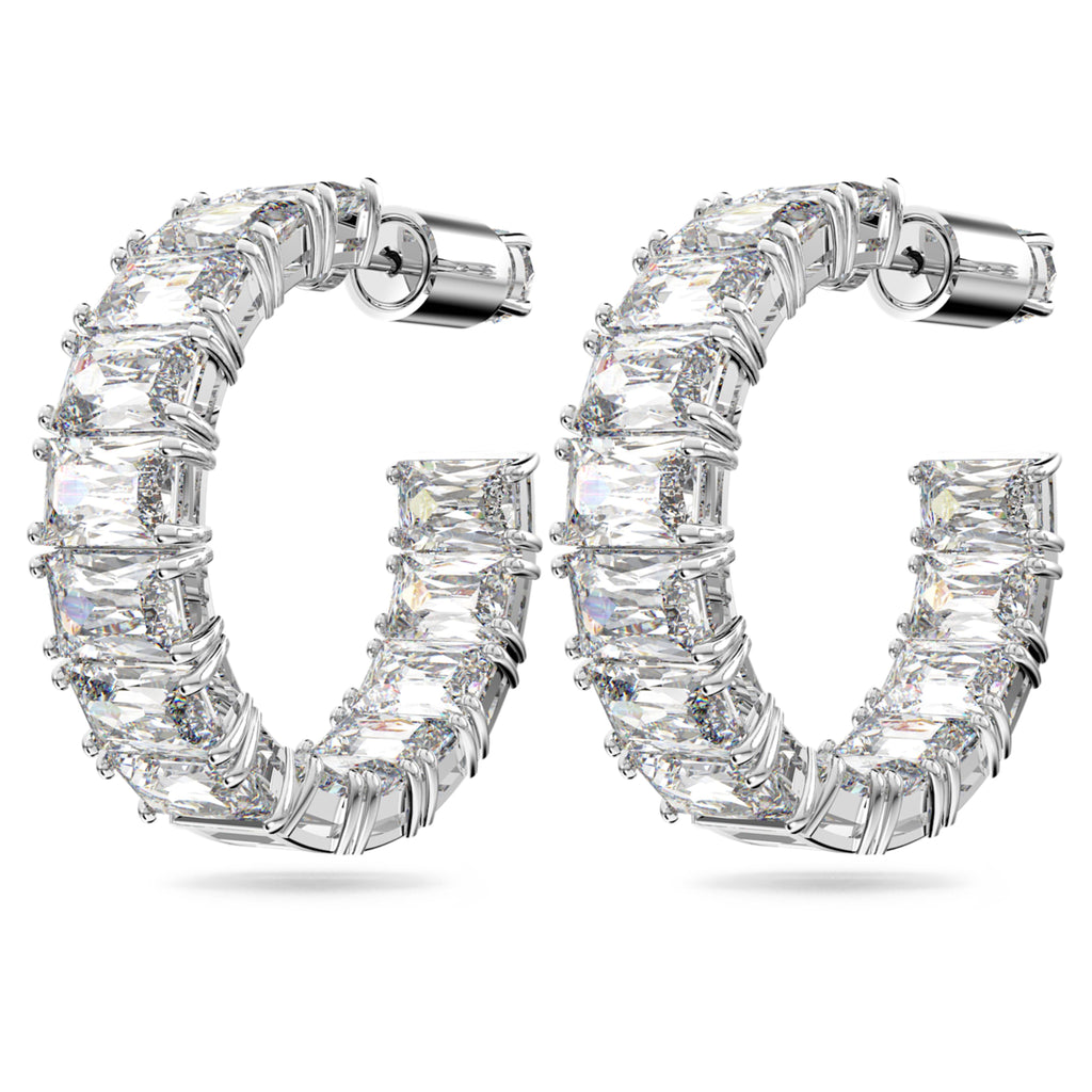 Millenia hoop earrings Octagon cut, White, Rhodium plated - Shukha Online Store