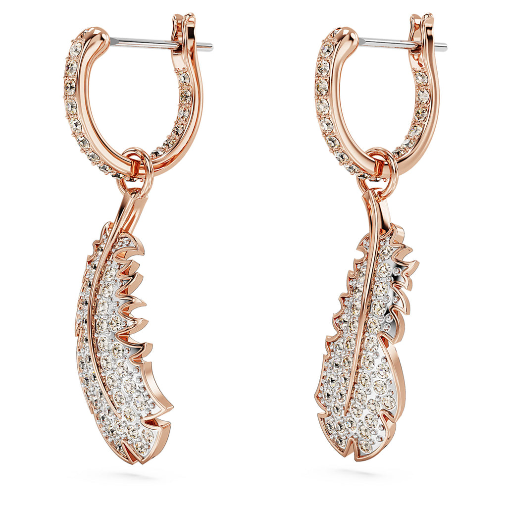 Nice drop earrings Feather, White, Rose gold-tone plated - Shukha Online Store
