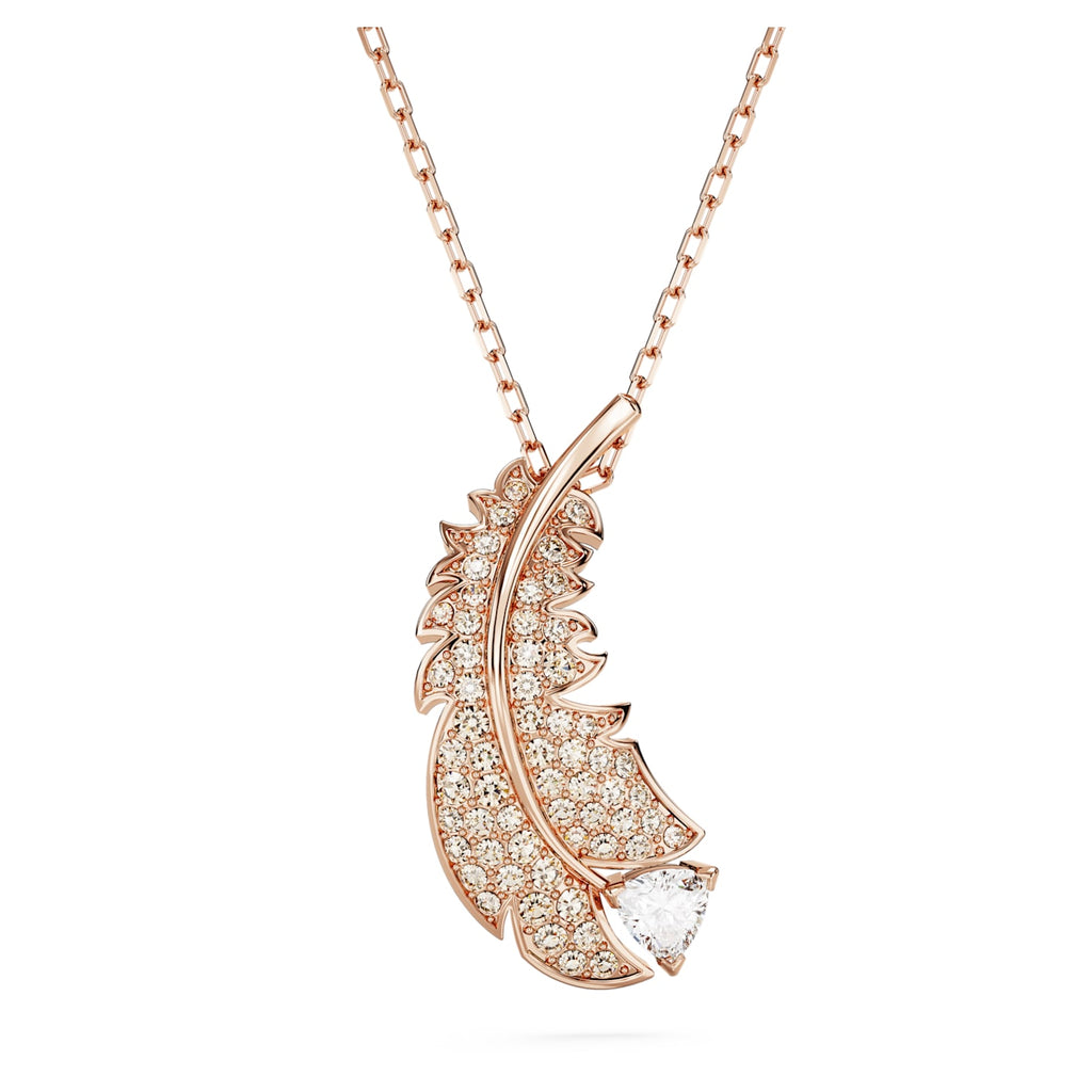 Nice pendant Feather, White, Rose gold-tone plated - Shukha Online Store