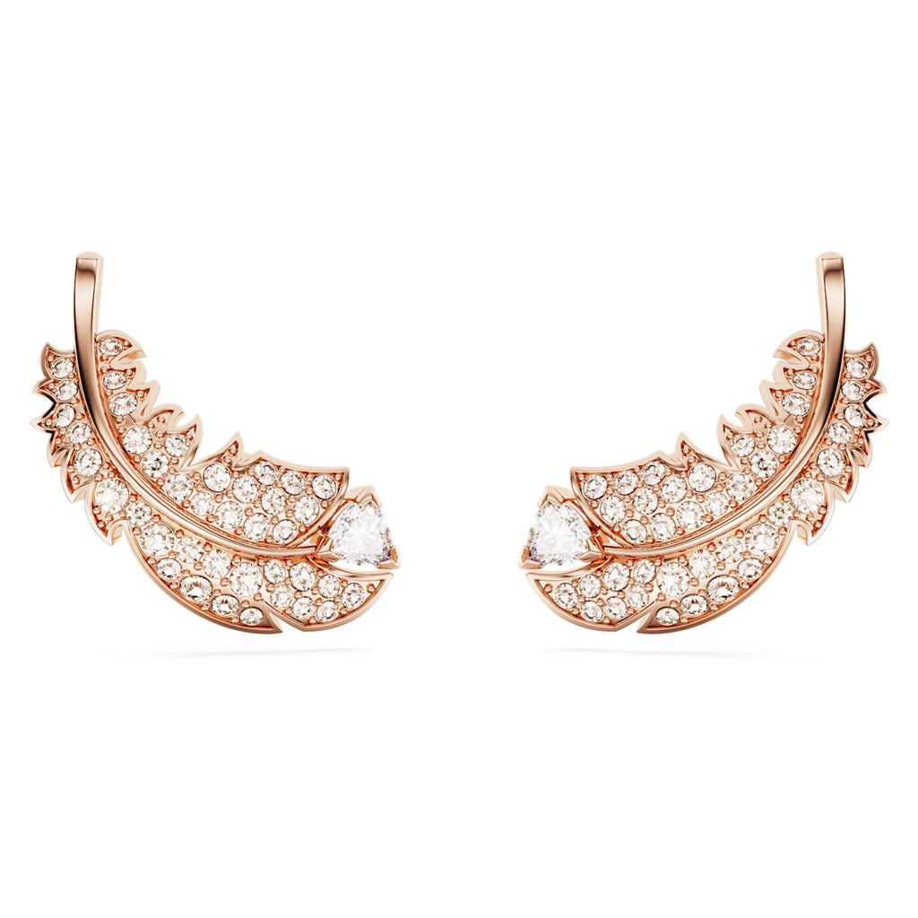 Nice stud earrings Feather, White, Rose gold-tone plated - Shukha Online Store