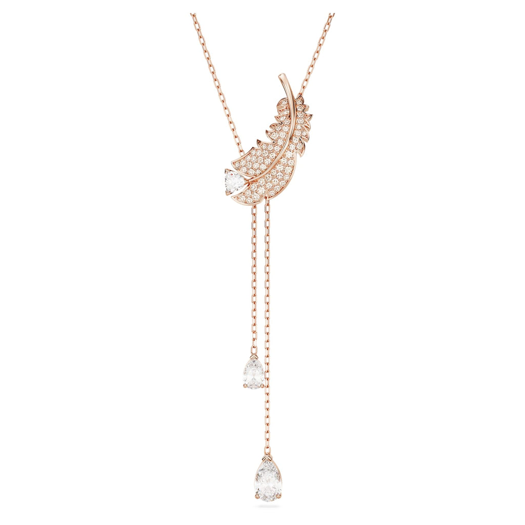 Nice Y pendant Feather, White, Rose gold-tone plated - Shukha Online Store