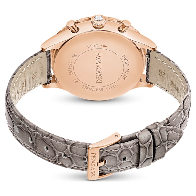 Octea Chrono watch Swiss Made, Leather strap, Gray, Rose gold-tone finish - Shukha Online Store