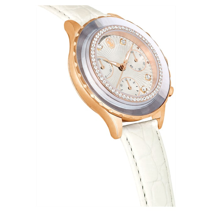 Octea Chrono watch Swiss Made, Leather strap, White, Rose gold-tone finish - Shukha Online Store