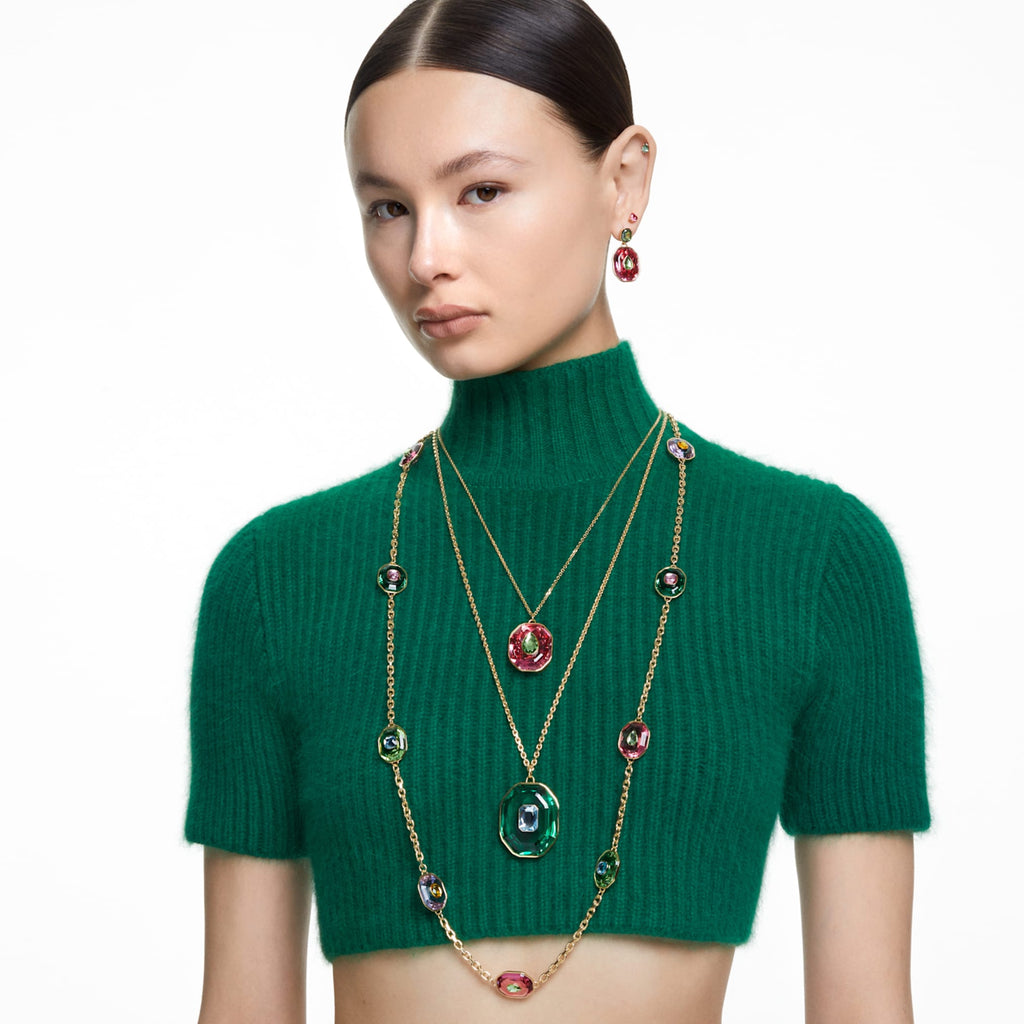 Stilla stud earrings Pear cut, Green, Gold-tone plated - Shukha Online Store