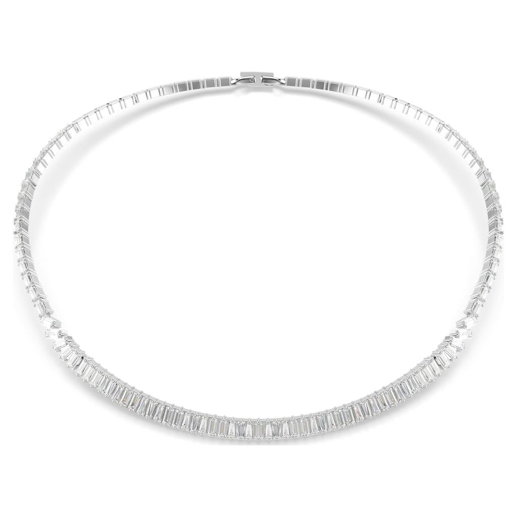 Matrix necklace Baguette cut, White, Rhodium plated