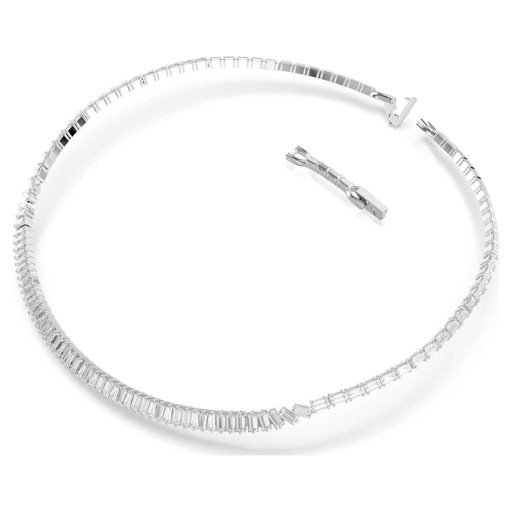 Matrix necklace Baguette cut, White, Rhodium plated