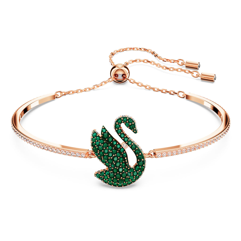 Iconic Swan bangle Swan, Green, Rose gold-tone plated - Shukha Online Store