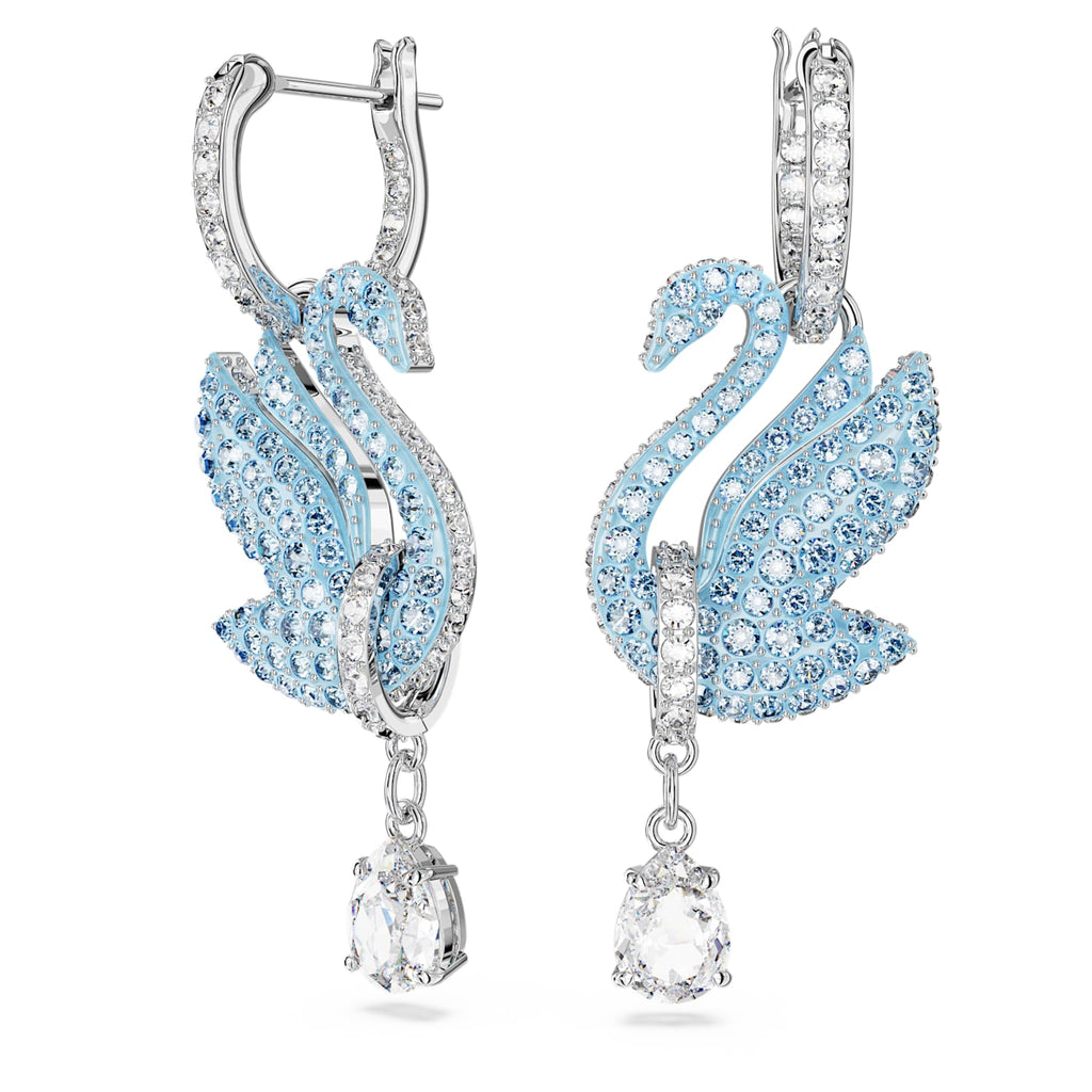 Iconic Swan drop earrings Swan, Blue, Rhodium plated - Shukha Online Store