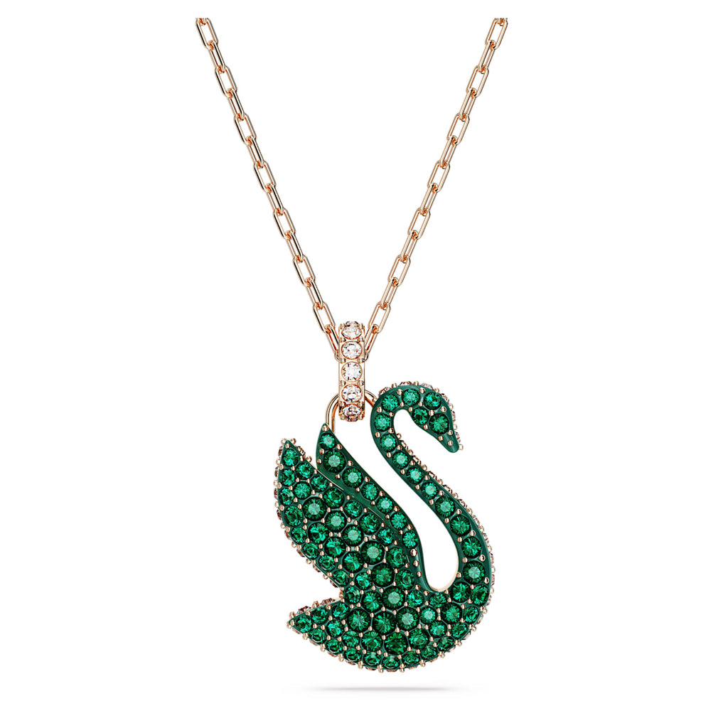 Iconic Swan pendant Swan, Medium, Green, Rose gold-tone - Shukha Online Store