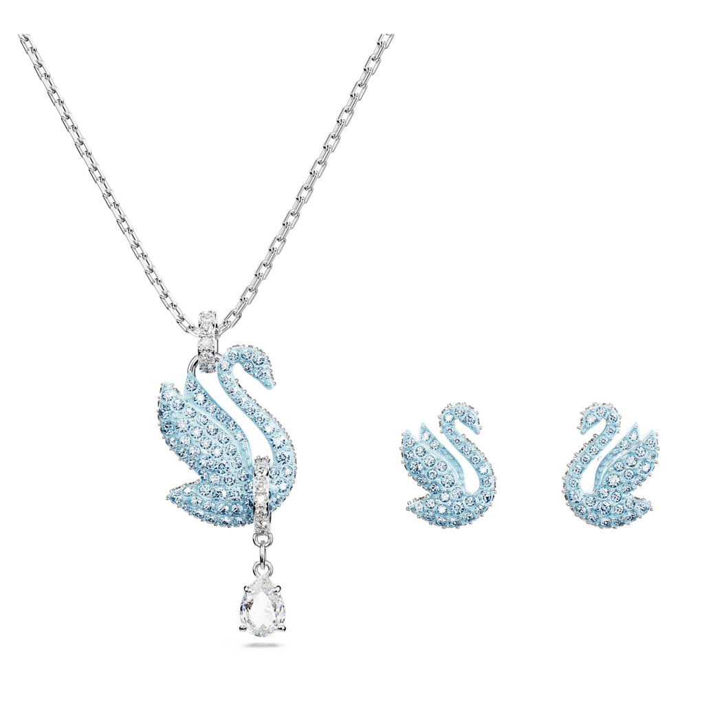 Iconic Swan set Swan, Blue, Rhodium plated - Shukha Online Store