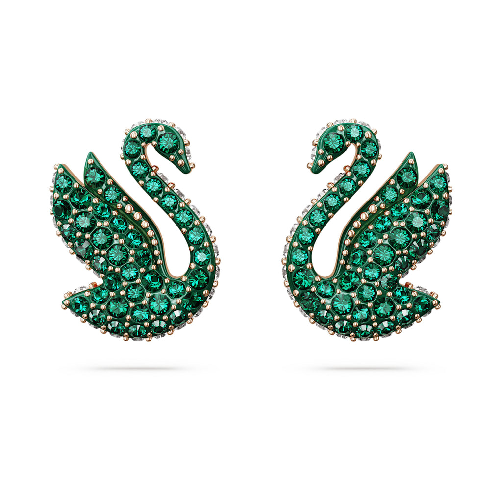 Iconic Swan stud earrings Swan, Green, Rose gold-tone plated - Shukha Online Store
