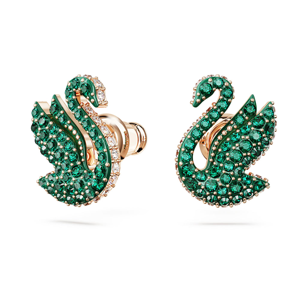 Iconic Swan stud earrings Swan, Green, Rose gold-tone plated - Shukha Online Store