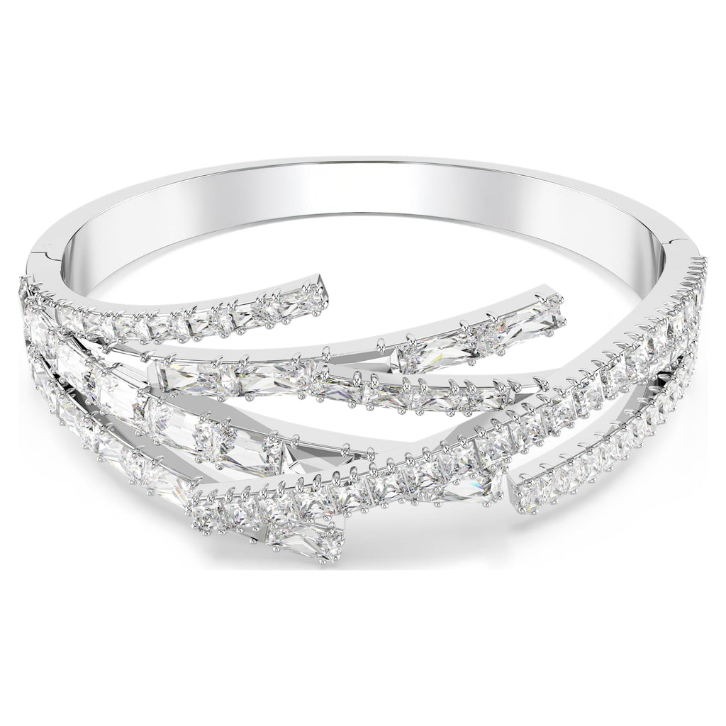 Matrix bangle Mixed cuts, White, Rhodium plated