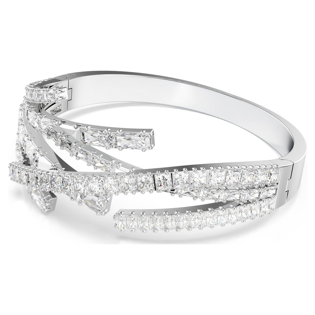 Matrix bangle Mixed cuts, White, Rhodium plated