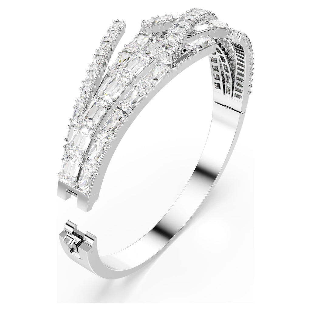 Matrix bangle Mixed cuts, White, Rhodium plated