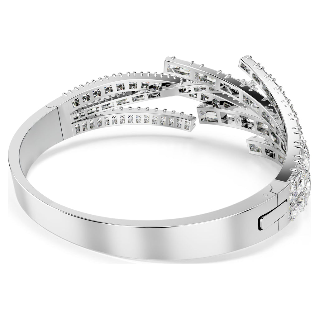 Matrix bangle Mixed cuts, White, Rhodium plated