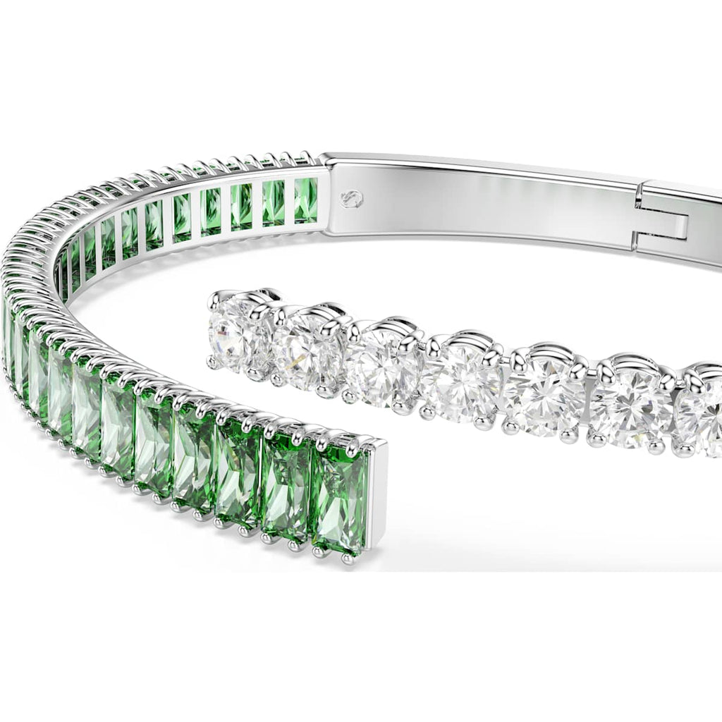 Matrix bangle, Mixed cuts, Green, Rhodium plated