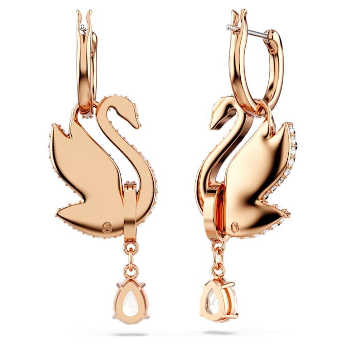 Swarovski Swan drop earrings Swan, Black, Rose gold-tone plated - Shukha Online Store