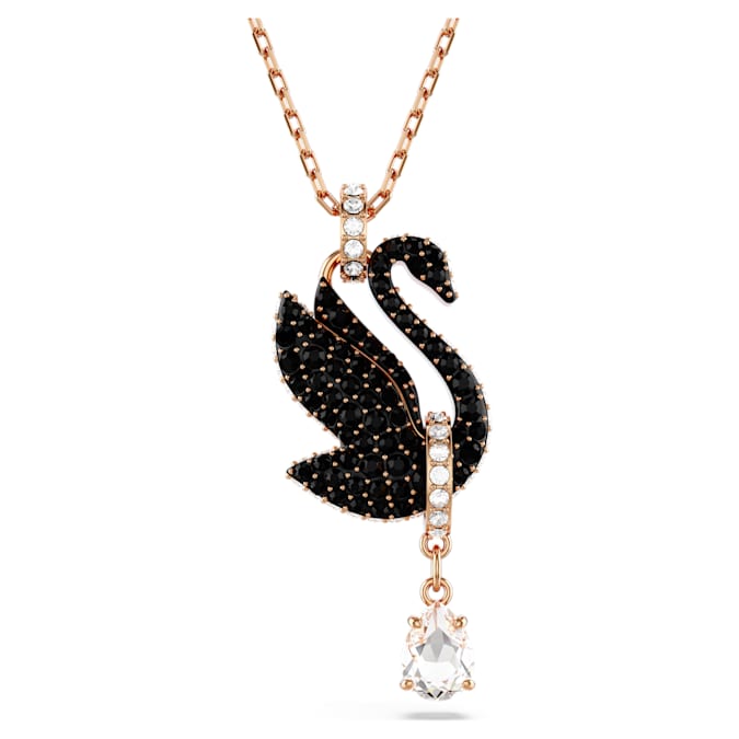 Swarovski Swan pendant Swan, Black, Rose gold-tone plated - Shukha Online Store