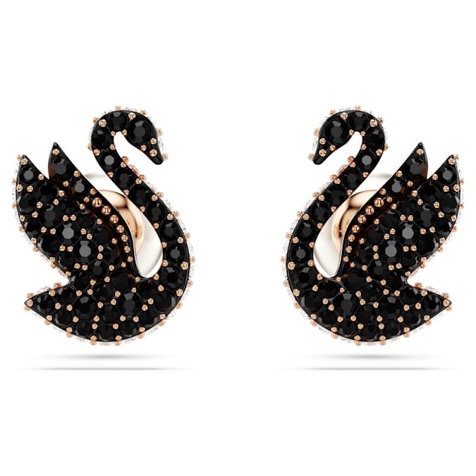 Swarovski Swan stud earrings Swan, Black, Rose gold-tone plated - Shukha Online Store